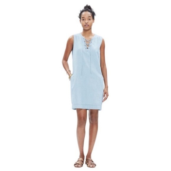 Madewell Blue Chambray Lace-up Shift‎ Dress - Picture 1 of 2